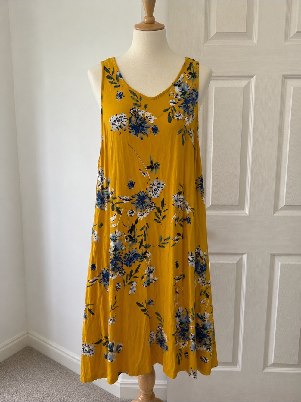 St. John's Bay Yellow Floral Sleeveless Maxi Dress with Blue & White Flowers